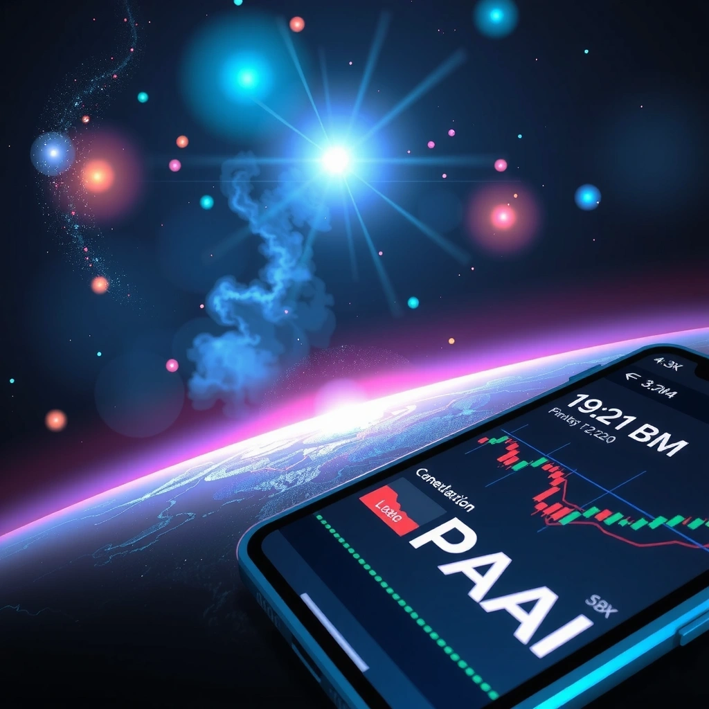 Fusión de interfaz móvil con gráficos de trading y nebulosas espaciales